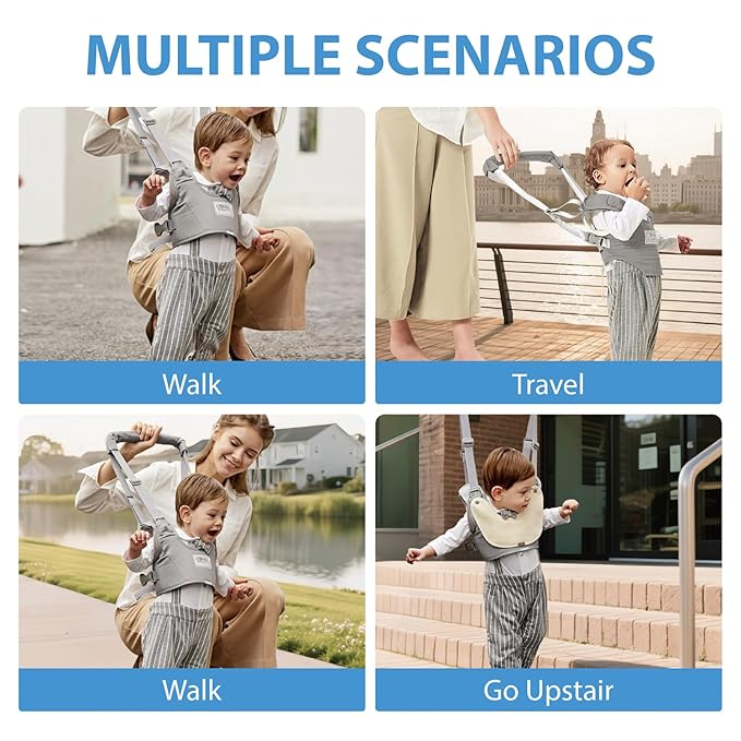 Baby Walking Harness-Handheld Assistant Belt- Toddler Infant Walking Aid for Trainer & Support 7-24 Month Old (all-season-Gray-1817)