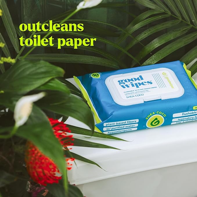 goodwipes Flushable Butt Wipes - Vitamin E & Aloe - Sewer & Septic Safe - Extra Large Adult Wet Wipes For Women & Men - Bathroom Essentials - Shea-Coco, 418 Count (8 Packs + 1 Travel)