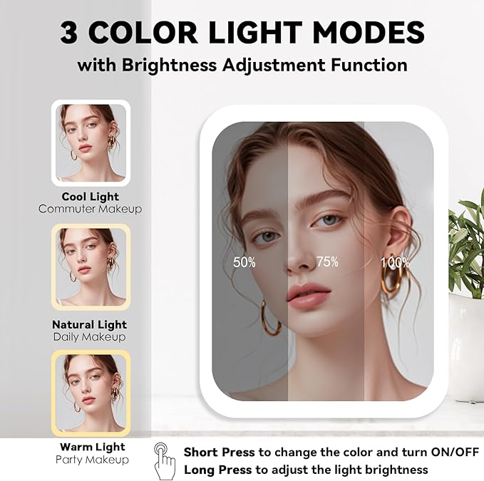 Travel Makeup Bag with LED Mirror and 10x magnifying glass with 3 Lighted Settings, Adjustable Dividers and Makeup Brush Storage Bag Orange