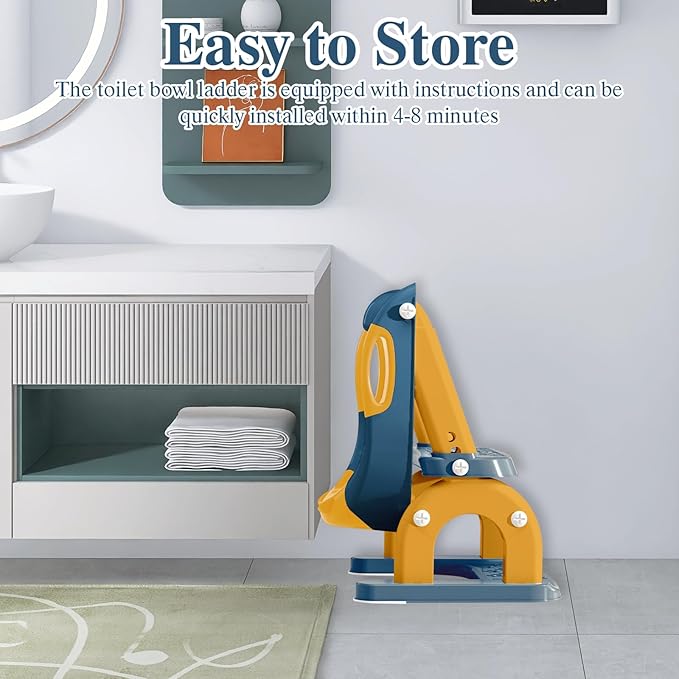 Potty Training Seat for Toddlers, Adjustable Height 2-in-1 Potty Training Toilet Ladder for Kids Boys Girls with Splash Guard, Waterproof Cushion, Anti-Slip Pad Step Stoo - Dark Blue