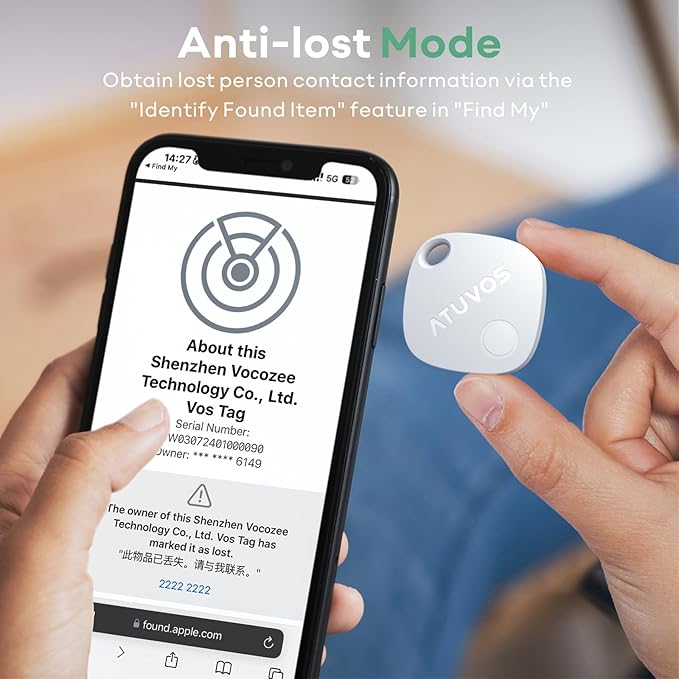 ATUVOS Air Tracker Tag-1 Pack, Bluetooth Luggage Tracker Works with Apple Find My APP (iOS Only, Not for Android), Keys Finder and Item Locator for Luggage, Backpack, Suitcases, Replaceable Battery