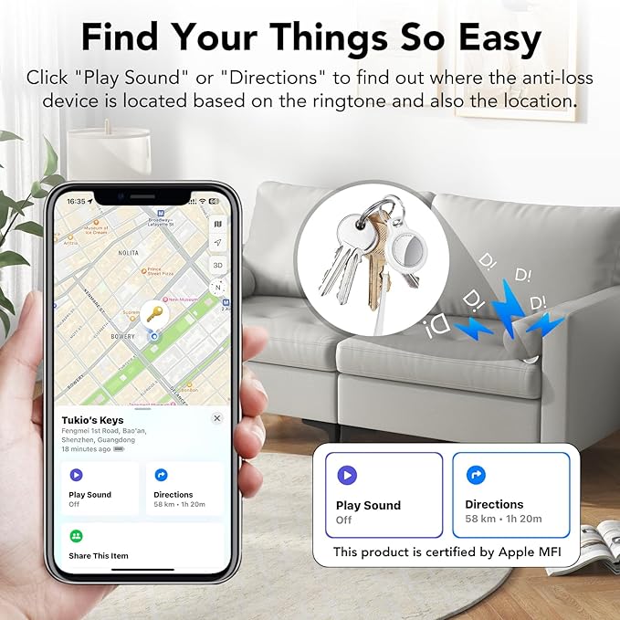 2025 New [Apple MFi Certified] (iOS Only) Air Tracker Tags-2 Pack, Bluetooth Tracker for Apple Find My, Replaceable Battery, Key Finder and Item Locator Smart Tag for Keys, Bags, Luggage, Pets, White