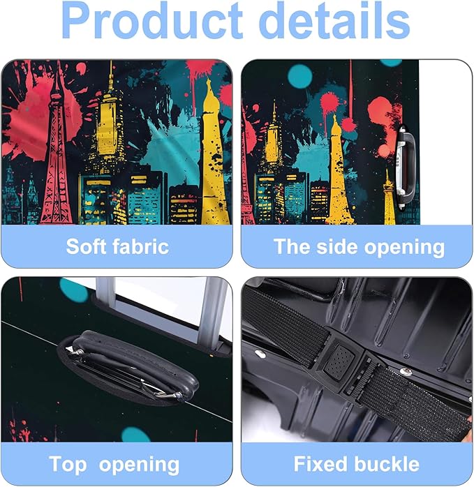 Luggage Cover Washable Suitcase Protector Anti-scratch Suitcase cover Fits 20-34 Inch Luggage (Tower-4, M(24-26inch suitcase))