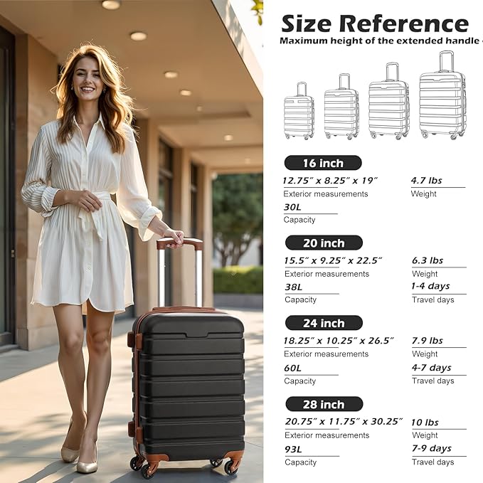 Coolife Luggage Suitcase Spinner Hardshell Lightweight TSA Lock (family set-sakura pink, 4 piece set(16in20in24in28in))