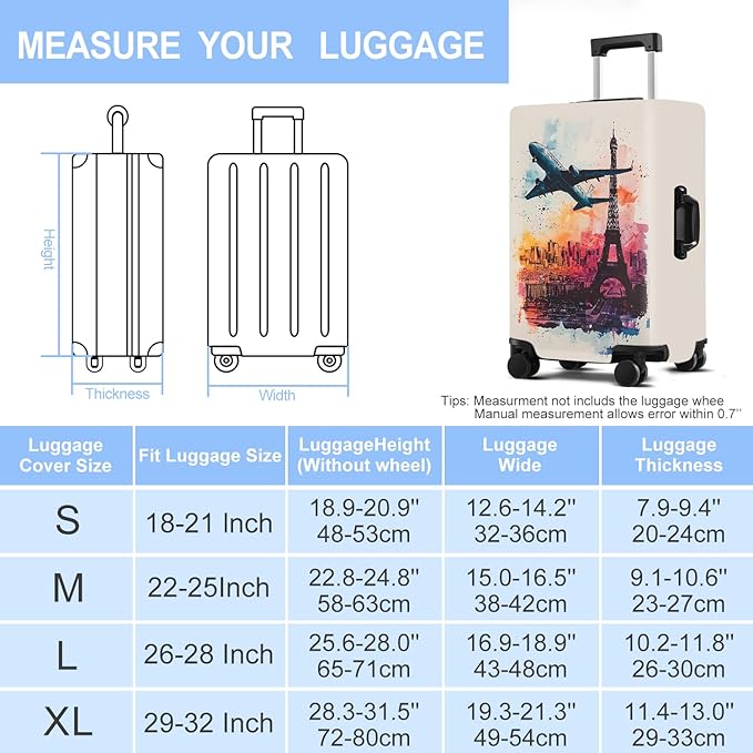 Luggage Cover Washable Suitcase Protector Anti-scratch Suitcase cover Fits 20-34 Inch Luggage (Tower-2, L(28-30inch suitcase))