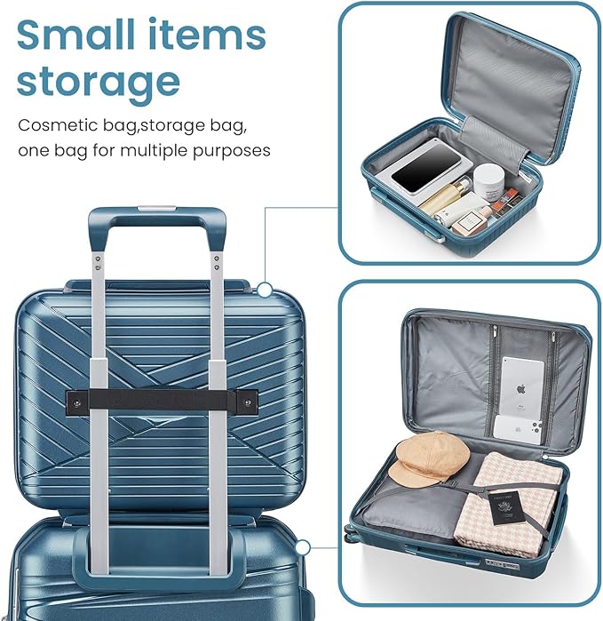 Campfun Luggage 4 Piece Sets, Expandable Carry On Luggage Set Hardshell PP, Suitcase Set with Double Spinner Wheels, Checked Durable Lightweight with TSA Lock, 14in 20in 24in 28in-Peacock Blue(C)