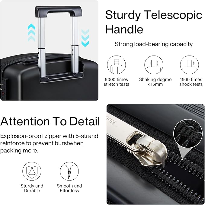 Hanke 16 Inch Underseat Carry On Luggage, Airline-Approved Hard Shell Small Suitcase with Spinner Wheels, Lightweight Tsa Lock Travel Luggage for Short Trips(Jet Black)