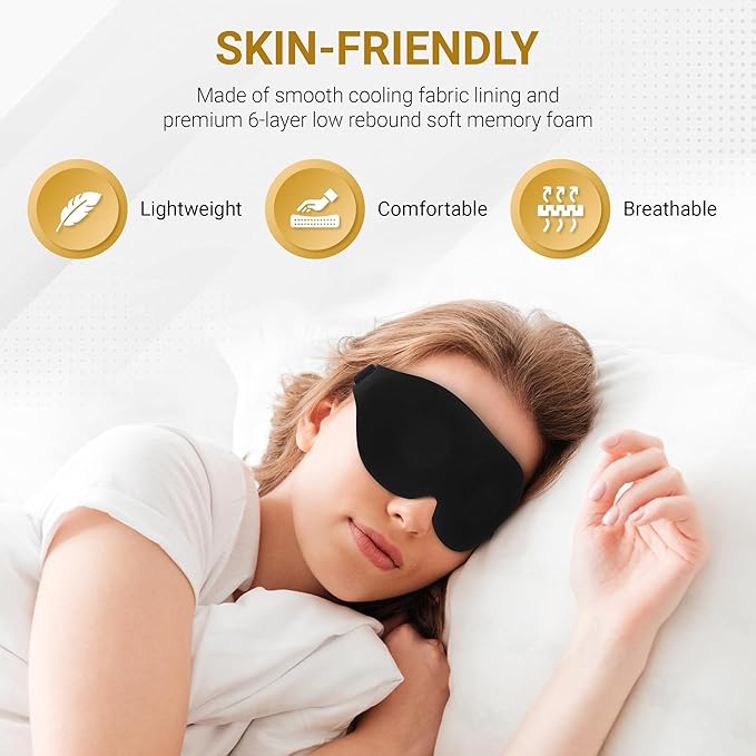 3D Sleep Mask with Travel Storage Bag – Blackout Eye Mask for Sleeping, Side Sleepers & Travel – Soft Memory Foam, Adjustable Strap, Lightweight & Comfortable Fit