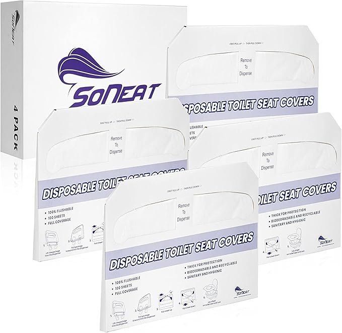 Disposable Toilet Seat Cover - 400 Sheets of XL Half Fold Flushable Toilet Seat Covers for Commercial, Public Facilities and Potty Training, Premium Toilet Paper Cover, Regular (4 Pack)