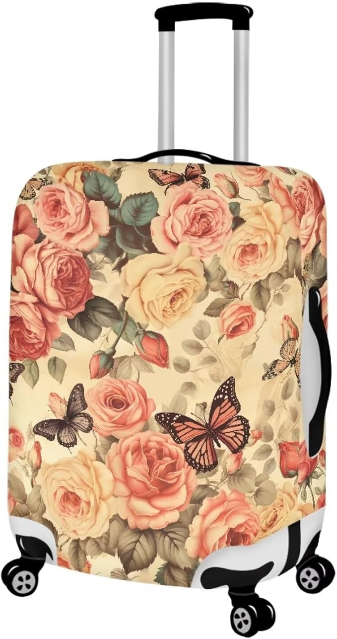Pink Butterfly Suitcase Covers for Luggage Universal Fit 18-21 Inch Luggage Covers with Zipper for Women & Girl Elastic Spandex Baggage Case Rose Luggage Cover(Flower)