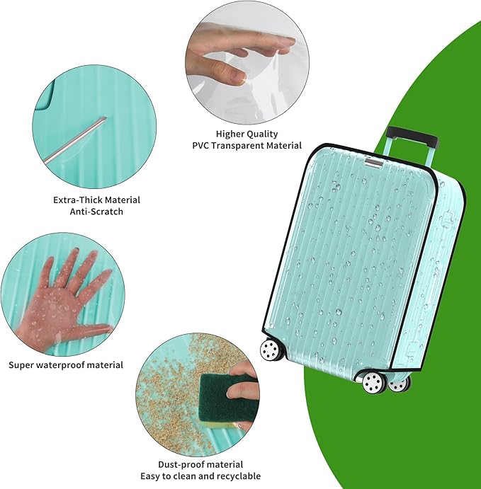 Suitcase Covers For Luggage, 30 Inch Clear PVC Luggage Covers Protector Full Thicken Transparent Waterproof Suitcase Sleeve With Large Velcro for 30" Wheeled Suitcases