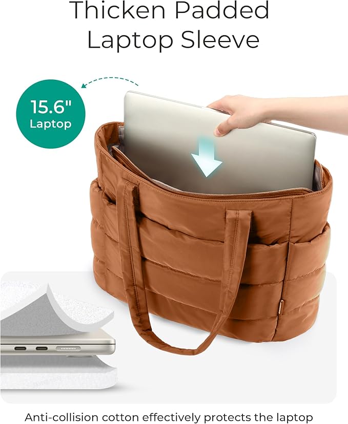 BAGSMART Tote Bag for Women, Lightweight Puffy Tote Bag with Compartments Shoulder Bag Handbag for Travel, Work, Gym,