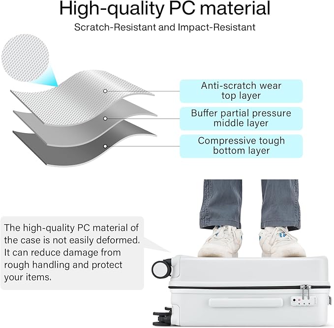 Hanke Hard Shell Luggage Sets 3 Pieces, Carry On and Checked Luggage Sets with Spinner Wheels, Durable PC Hardside Rolling Suitcase for Travel (20/24/28 Inch, Smoke White)