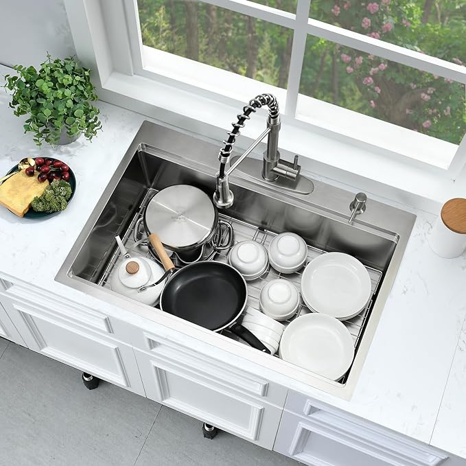 30 Inch Drop In Kitchen Sink Workstation-Bokaiya 30x22 Stainless Steel Drop In Sink 16 Gauge Deep Single Bowl Kitchen Sink with Cutting Board