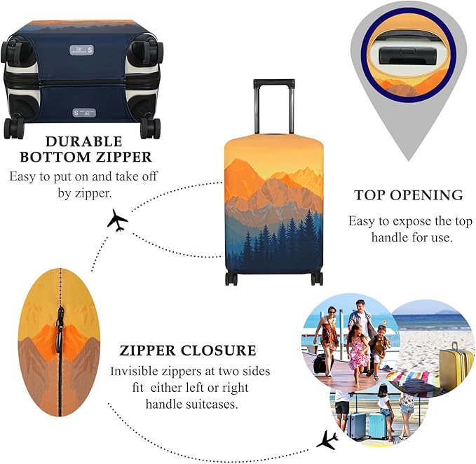 Explore Land Travel Luggage Cover Suitcase Protector Fits 18-22 Inch Case (Amber Mountains, S)