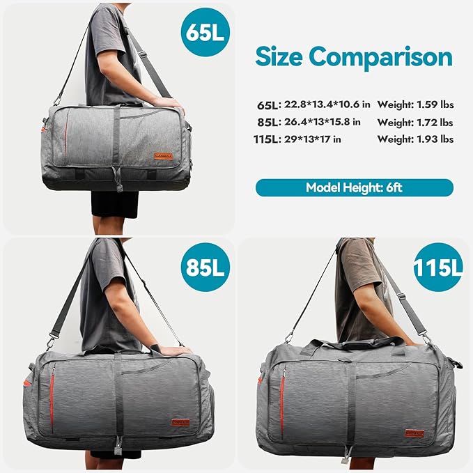 Canway 85L Travel Duffel Bag, Foldable Weekender Bag with Shoes Compartment for Men Women Water-proof & Tear Resistant