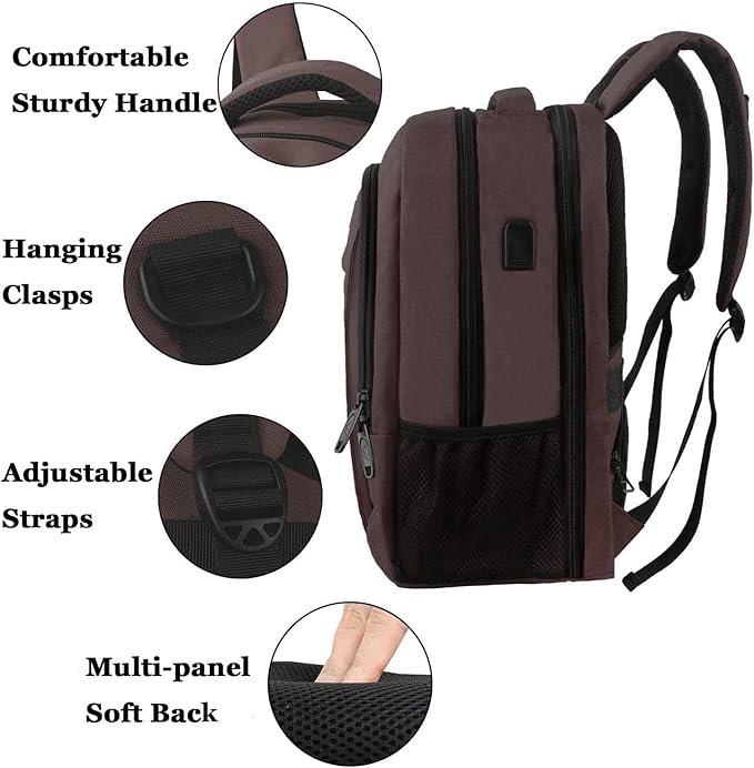 MATEIN Laptop Backpack, Extra Large TSA Friendly 17.3 Inch Travel Computer Backpack with USB Charging Port, Anti Theft Carry On Flight Approved Business Work College Backpack Bag for Men Women, Brown