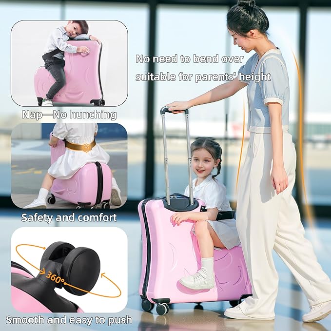 N-A Kids Ride On Suitcase with Wheels, Scooter Luggage for Toddlers Travel, Durable Children's Suitcase for Boys & Girls Ages 2-15 Years