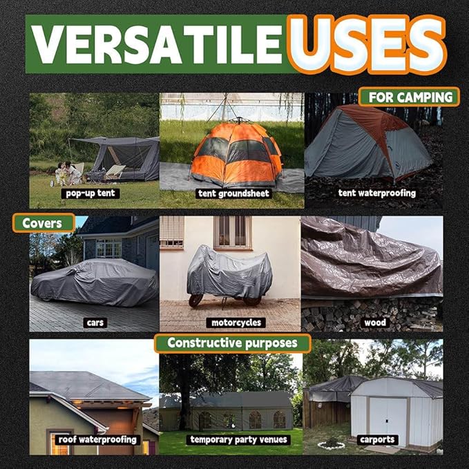 RAINDEWAY Tarps Heavy Duty Waterproof 6x15 Feet, 10Mil Multipurpose Poly Tarp Cover with Metal Grommets and Reinforced Edges, Silver/Brown Tarp