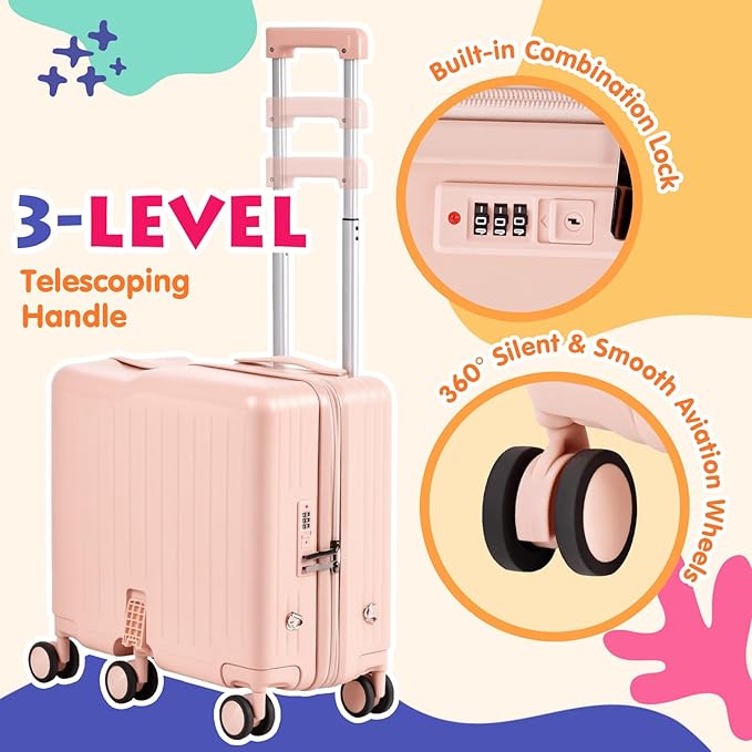 Kids Ride-On Luggage, 20" Hardshell Carry-On Suitcase with 6 Spinner Wheels, Foldable Pedal, Hidden Cup Holder & Combination Lock for Toddlers & Children (Pink, 20-inch)