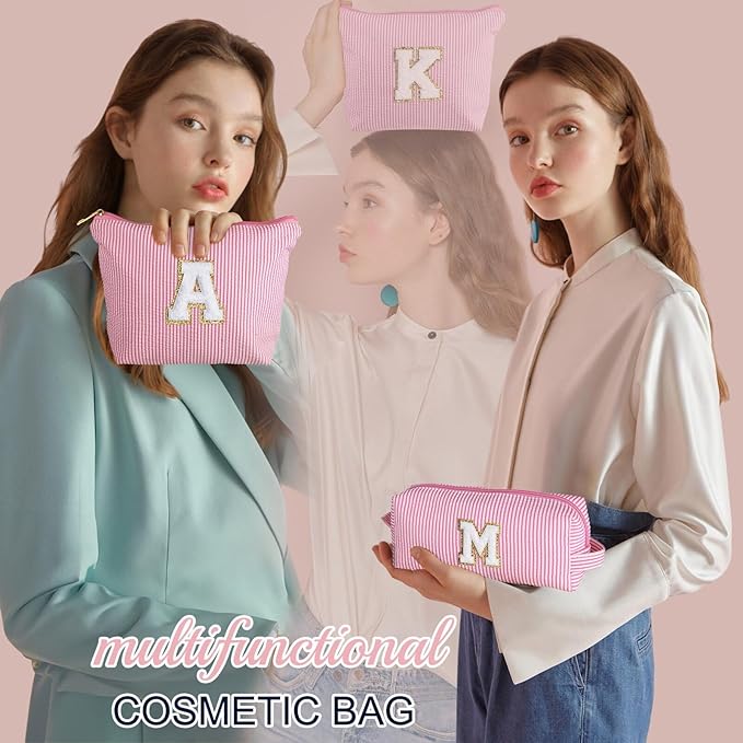 YOOLIFE Initial Cute Pink Makeup Bag Pouch Gift for Niece Sister Friend Female Her Mom | Birthday Gifts for Women Daughter Gifts | Cosmetic Travel Bag B