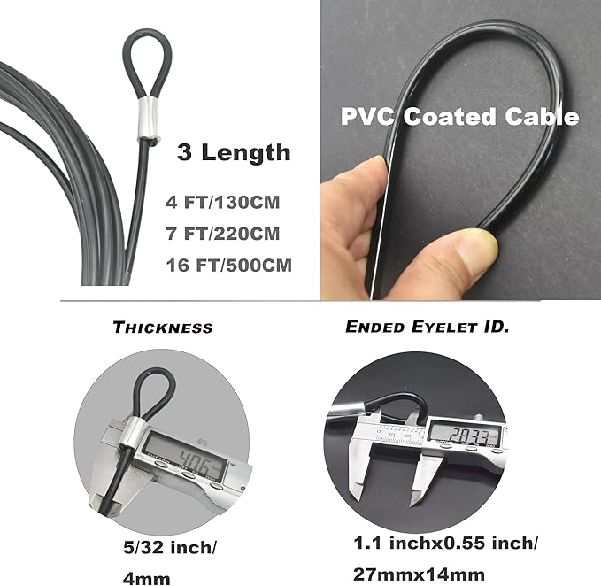7FT 4mm Stainless Steel Outdoor Travel Security Cable Lock,Braided Steel Coated Safety Cable Luggage Lock,Safety Cable Wire Rope Double Loop Lightweight