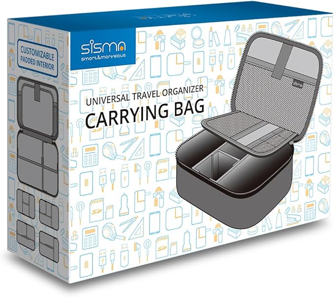 sisma Electronics Cords Organizer Tech Accessories Storage Case Travel Small Carrying Bag for Charging Cables Adapter USB Plugs Power Cord Leads - Grey 1680d