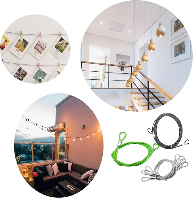 8FT 6mm Stainless Steel Security Cable Lock,Braided Steel Vinyl Coated Safety Cable Luggage Lock,Flexible Steel Cable Security Wire Rope Double Loop