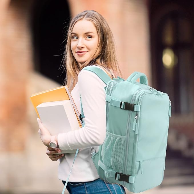 Hanples Carry on Backpack, Laptop Travel Backpack for Women Airline Approved, Personal Item Travel Bag for Men, Casual Daypack Bag for Business Work Weekend with 2 Toiletry Bags (Mint Green)