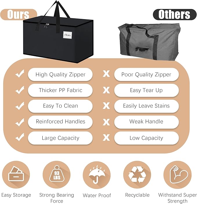 Heavy Duty Moving Bags - Extra Large Packing Bags and Storage Totes, Collapsible and Foldable Option for Moving and Storage, Black, 125 L - 12 Pack