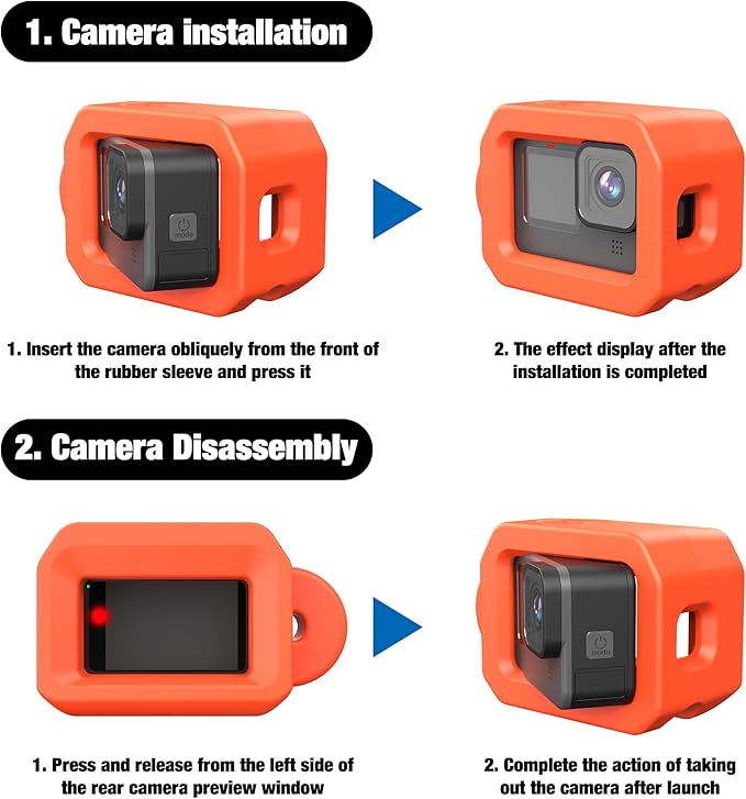 Floaty Case for GoPro Hero 13/12 / 11/10 / 9 Black, Floating Case with Long Screw and Adhesive Anchors for Snorkeling, Surfing, Wakeboarding, GoPro Hero Accessories