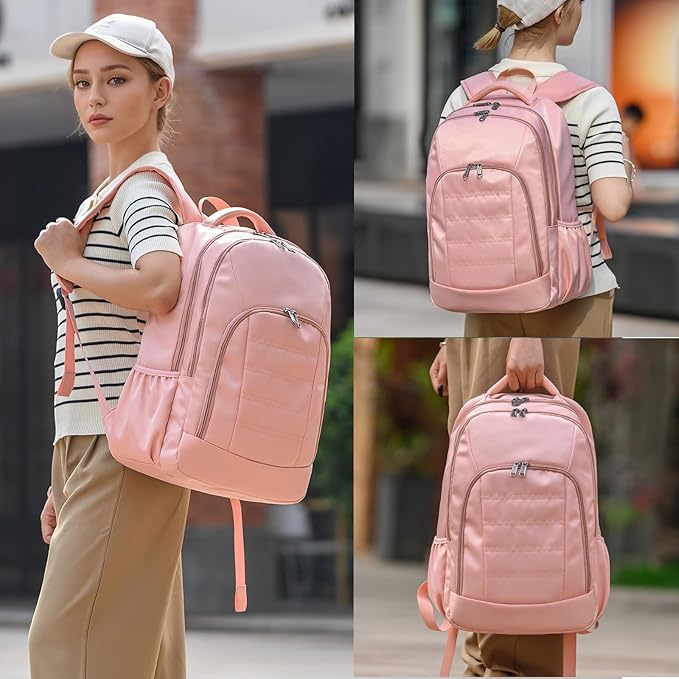 Della Gao College Laptop Backpack with Pencil Case, Pink Travel Backpack for Women, Waterproof Computer Back Pack for Travel, Business, Work, College (Pink, 15.6 Inch)