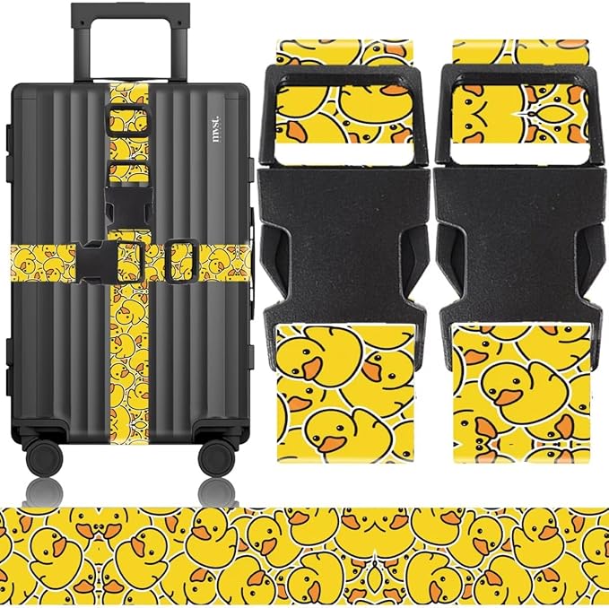 2 Pack Luggage Straps for Suitcases Adjustable Luggage Belt TSA Approved, Bright Colors Travel Packing Straps with Quick Release Buckle Unique Nylon for Sleeping Bag Car Seat, Duck