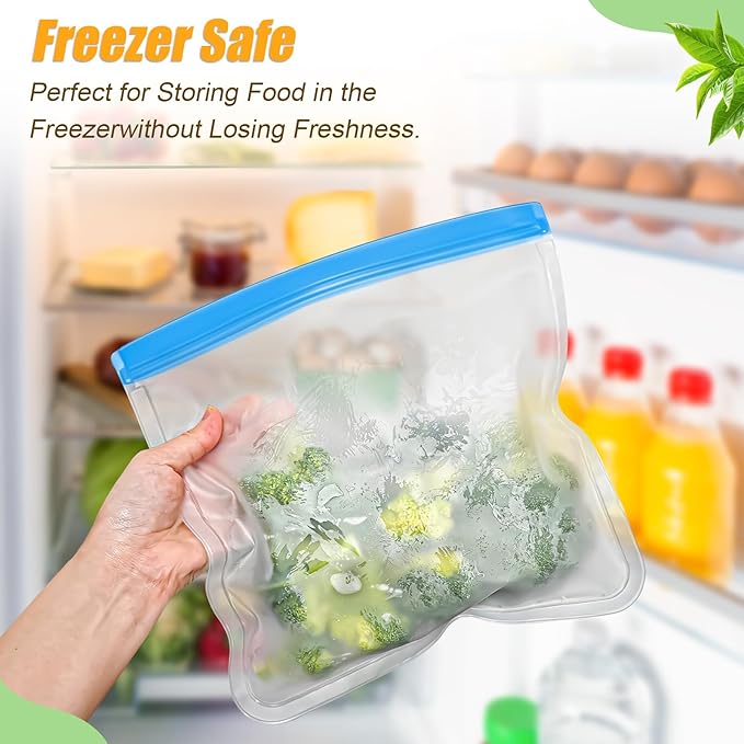 Reusable Silicone Food Storage Bags, 10 Pack 4 Size Leak proof Dishwasher Safe Reusable Freezer Bags for Food Storage Containers, Lunch Bag for Sandwich, Marinate Meat, Fruit