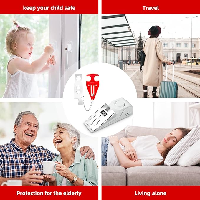 Portable Door Stop Alarm and Traveling Hotel Door Lock, No Installation Required, Provides Double Security for Home, Hotel and Traveling (2 Door Lock + 3 Door Stop)