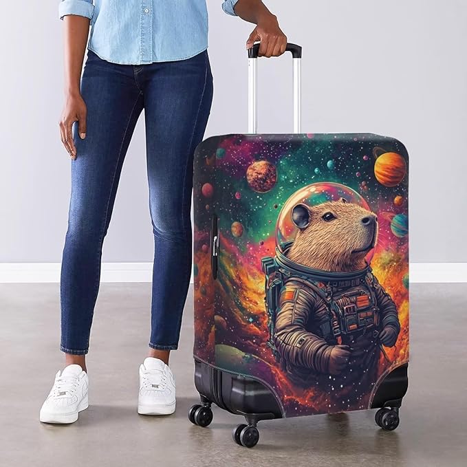 Cute Capybara Suitcase Cover Fit 30-32 Inch Anti-Scratch Washable Spandex Travel Luggage Covers for Suitcase Solar System Planet Travel Essential Baggage Case Protector