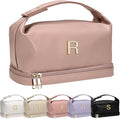 Engagement Gifts-Initial Makeup Bag with Handle, Waterproof Double Layer Cosmetic Bag, Girl Makeup Bags Letter Travel Toiletry Bag with Makeup Brush Organizer-Teacher Appreciation Gifts