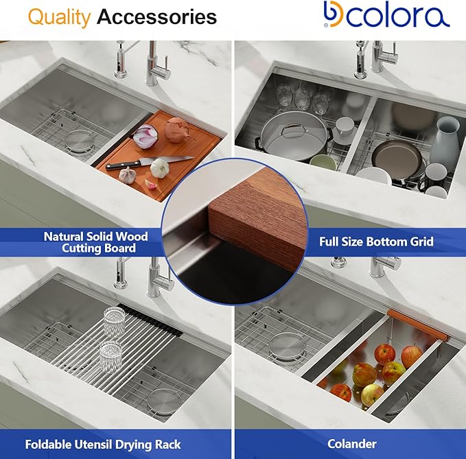 Dcolora 33 Inch Double Bowl Kitchen Sink Undermout Workstation 16 Gauge Stainless Steel Sinks Spacious 60/40 Split Double Basin Under Counter, 33"x19"x10" DC-U7710