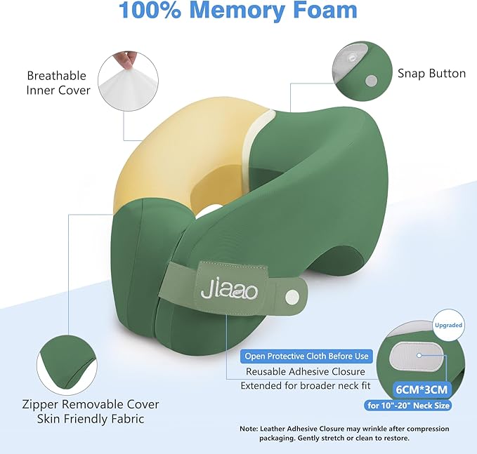 Travel Neck Pillow, Memory Foam Travel Pillow, Includes 3D Eye Masks, Earplugs, and Storage Bag, U-Shaped Napping Pillow for Airplanes, Cars, Trains, Home