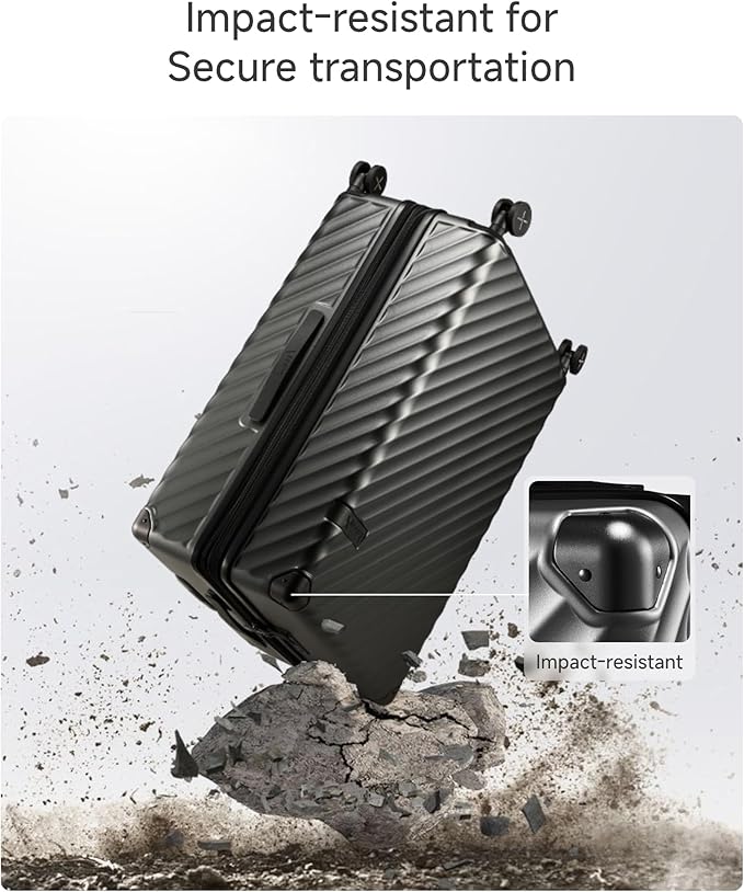LUGGEX Luggage with Spinner Wheels, Polycarbonate Expandable Hard Shell Suitcase, Checked Large 28 Inch, Champagne