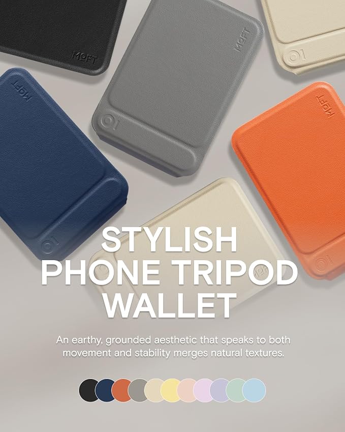 MOFT Phone Tripod Wallet for iPhone, Mulit-Angles, Lightweight & Portable Phone Stand, MOVAS Vegan Leather Magnetic Wallet, Strong Magnets, NFC Card Holder,Travel Essential, Navy Blue (With Card Slot)