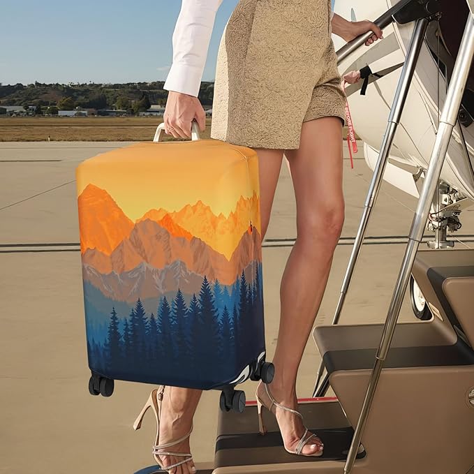 Explore Land Travel Luggage Cover Suitcase Protector Fits 23-26 Inch Case (Amber Mountains, M)