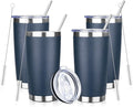 20oz Tumbler with Straw and Brush, Stainless Steel Vacuum Insulated tumbler, Double Wall Insulated Coffee Tumbler for Outdoor, Home, Travel,Office (Navy Blue,4pcs)