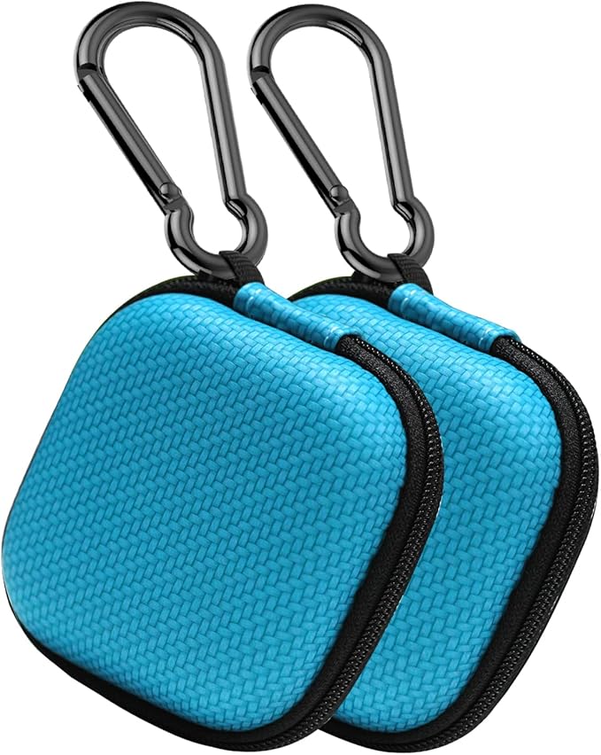 Earbud Case Hard EVA Earphone Carrying Cell Phone Accessories Storage Bag with Carabiner for Airpods Headset Flash Drive Charging Cable Key Wall Charger USB Adapter (Blue 2Pack)