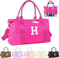 Overnight Bag for Kids Teen Girls Weekender Dance Bag Birthday Graduation Gifts,Initial Travel Duffel Bag Sports Gym Bag Personalized Weekender Bag Carry On Bags Preppy Gifts for Women(Hot Pink, H)