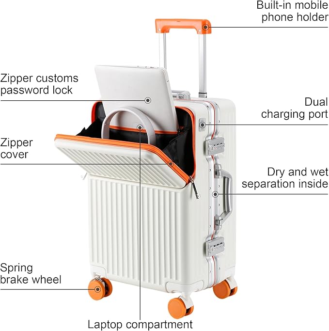 Hard Shell Luggage 24 Inch Travel Luggage, Carry-On Luggage Spinner TSA with Lid, PC+ABS Aluminum Frame，Lightweight Travel Luggage 20'' 24'' 26'' Carry-On (orange, 24 inch)