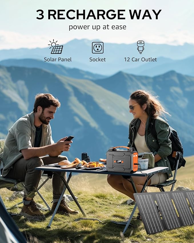 Apowking Portable Power Station Bank 200W Peak(100W Rated),146Wh Solar Powered Power Bank with 2 AC Outlet 110V,39600mAh Power Bank Lithium Battery Pack for Home Outdoor Camping Emergency