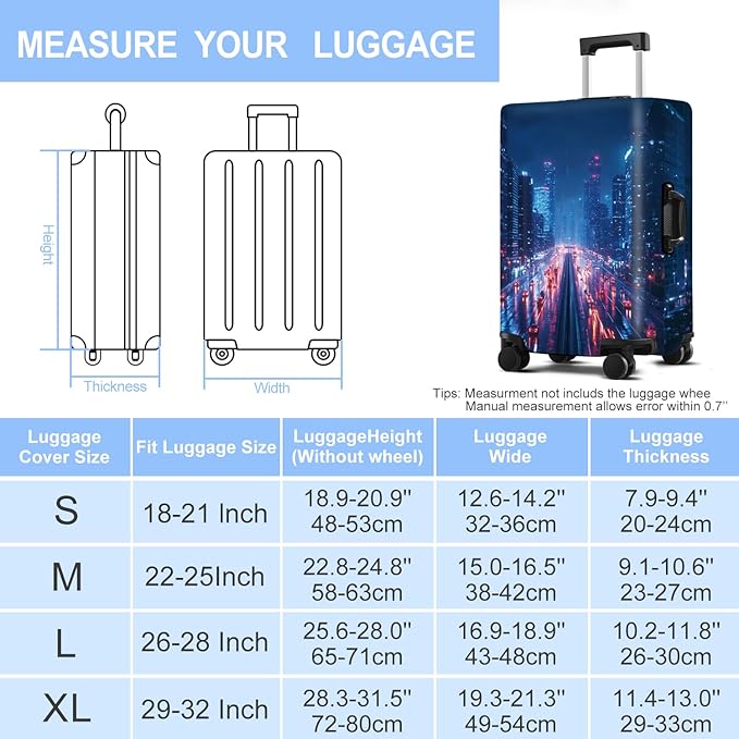 Luggage Cover Washable Suitcase Protector Anti-scratch Suitcase cover Fits 20-34 Inch Luggage (City Night, XL(32-34inch suitcase))