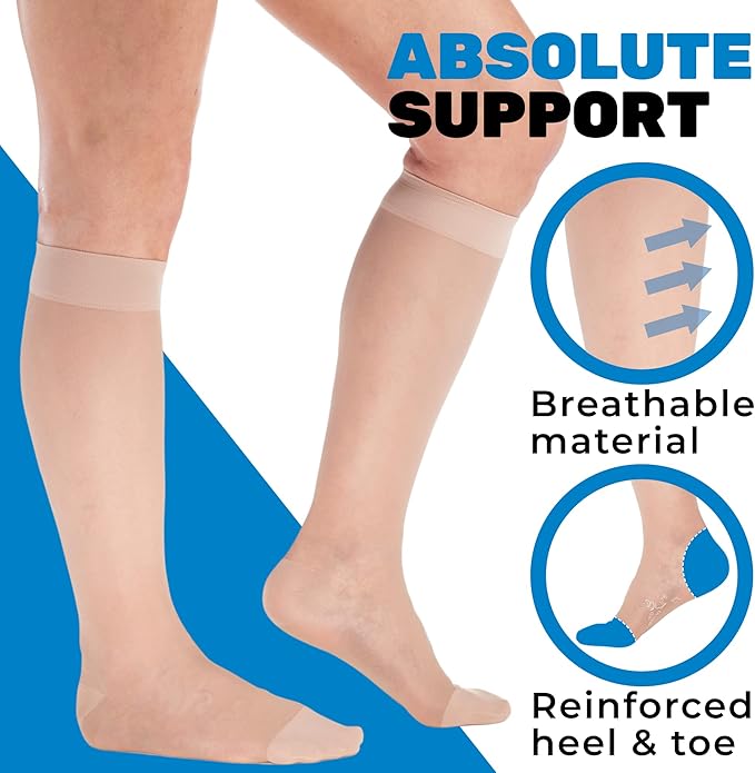 (3 Pairs - Closed Toe) Made in USA - Sheer Compression Socks for Women 15-20mmHg - Compression Stockings for Varicose Veins Circulation, Thrombosis, Embolism - Natural, Small - A101NA1-3