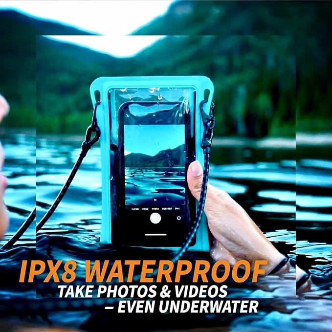 Waterproof Phone Pouch w/Long Lanyard | IPX8 Adventure Grade Cellphone Dry Bag Case, Fits iPhone 15 Pro Max,14 Pro Max, 13 Pro Max, XS, XR, Galaxy S21, for Snorkeling, Kayaking, Cruise Orange